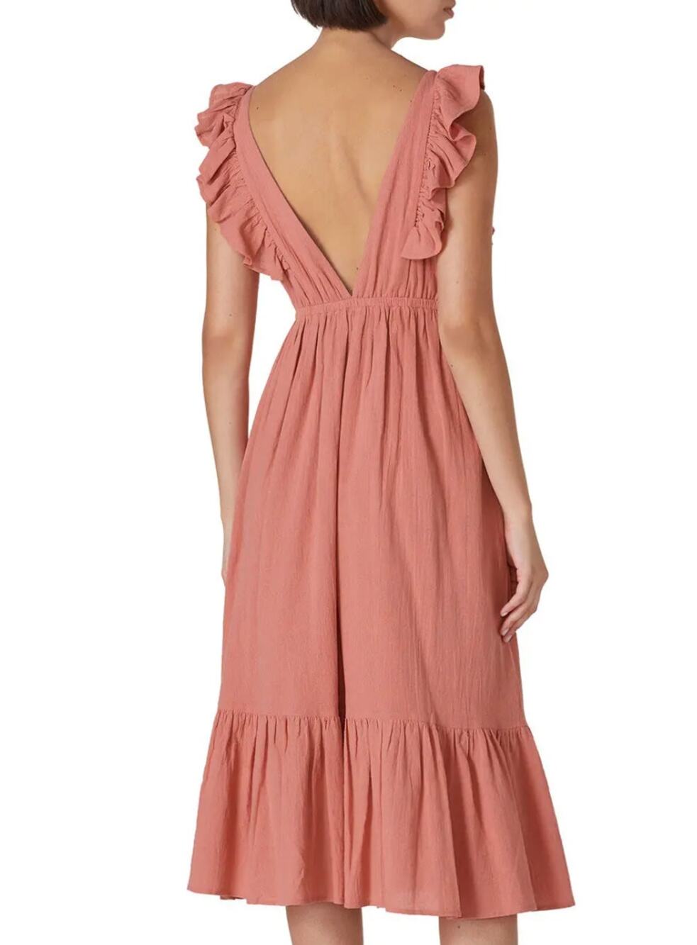 BA&SH Clay Pink Prairie Dress SMALL Cottage Ruffle Western Country Designer $250